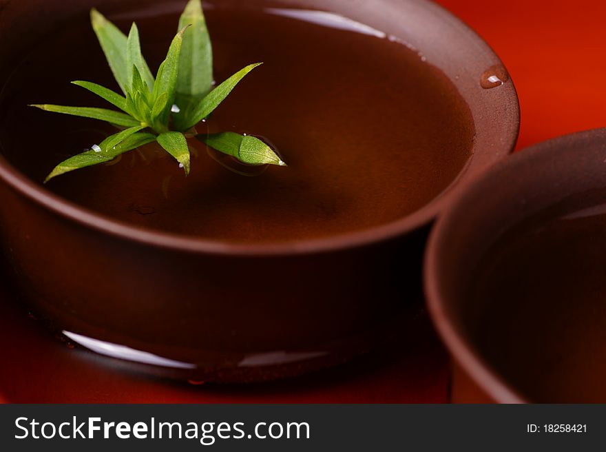 Chinese Teacups And Fresh Tea