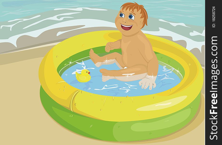 Baby in inflatable pool