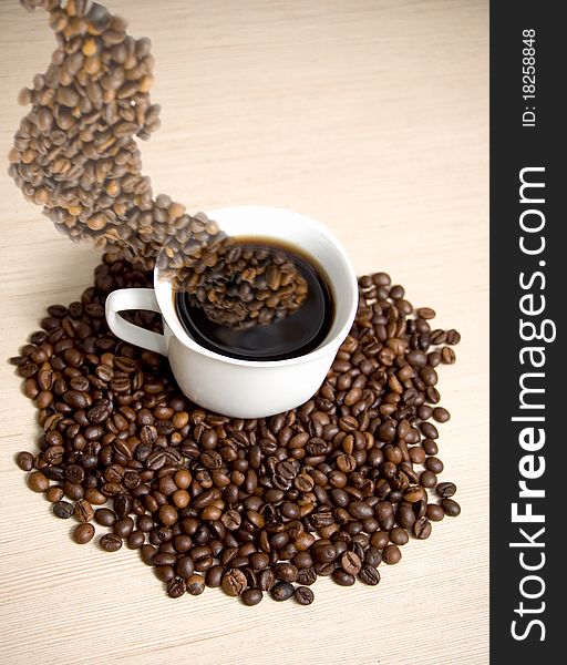 Coffe cup with coffe beans. Coffe cup with coffe beans