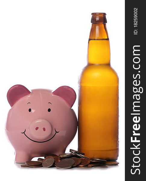Beer bottle with piggy bank studio cutout
