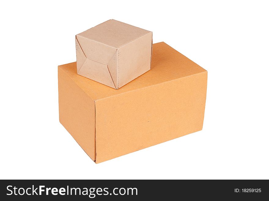 The two packing boxes of various sizes, lying on a white background. The two packing boxes of various sizes, lying on a white background
