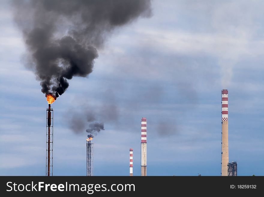 Air Pollution of Refinery Flares and smokestack. Air Pollution of Refinery Flares and smokestack