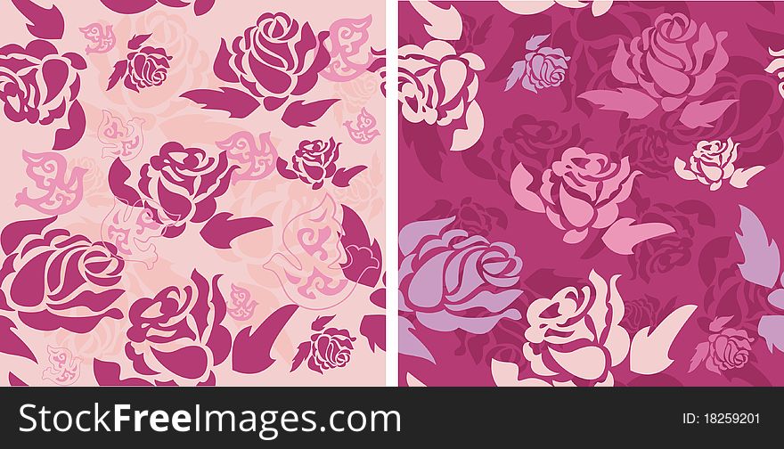 Romantic rose with dove pattern, vector.