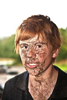 Boy Has Dirt In His Face From Driving Quad Stock Image