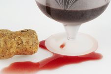 Poured Out Wine, Glass And Winy Cork Stock Image Poured Out Wine, Glass And Winy Cork Stock Image