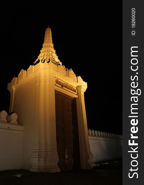 The gate to Grand Palace, Bangkok, Thailand at night