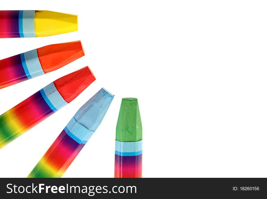Colorful crayons isolated on white background