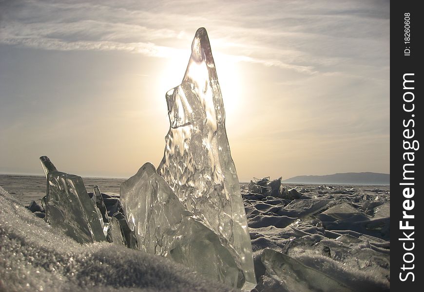 View to ice floe on lake Baikal in Russia in the winter. View to ice floe on lake Baikal in Russia in the winter