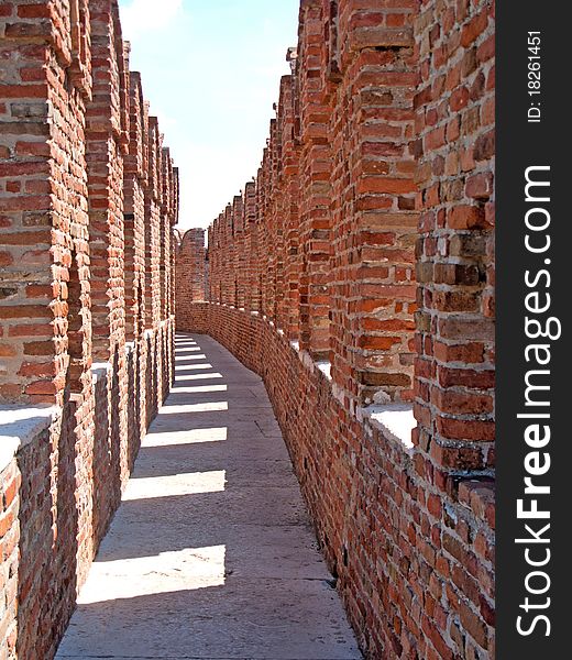 Old bridge in Verona over Adige river - Castelvecchio, Italy