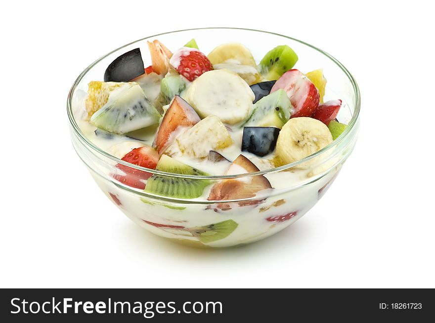 Fruit salad isolated on white