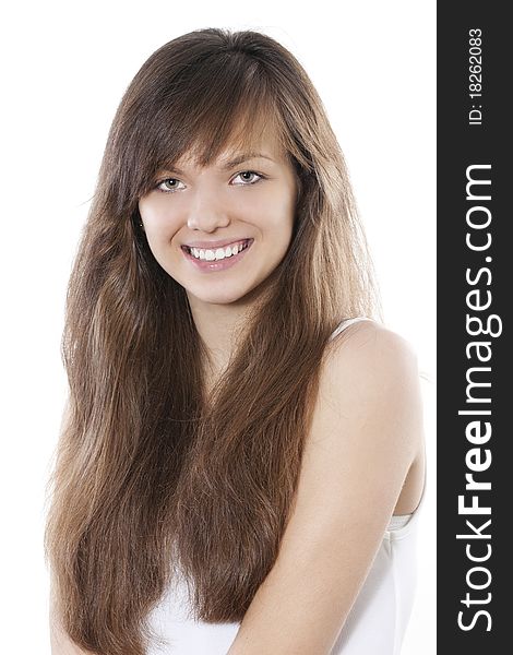 Casual teen girl posing on white background