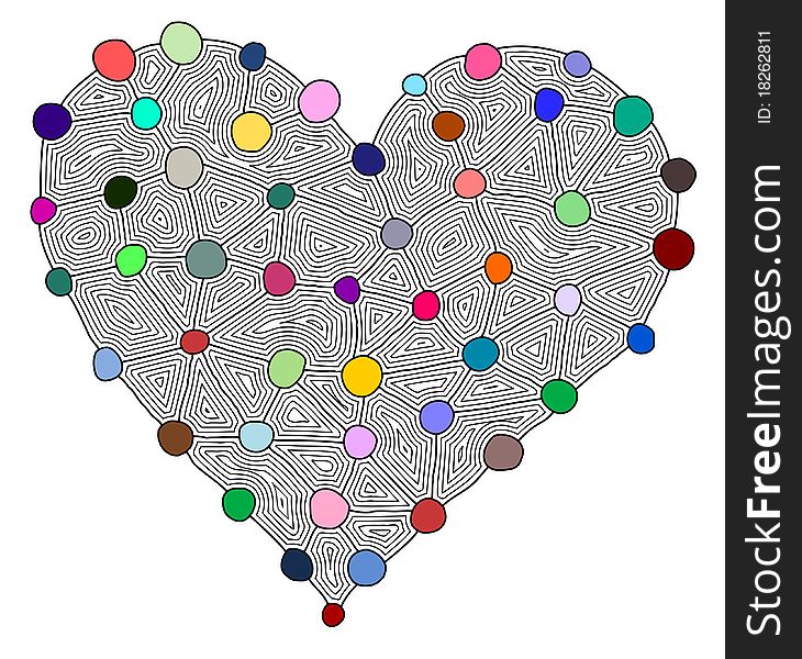 Big heart with colored circles and the net, vector illustration