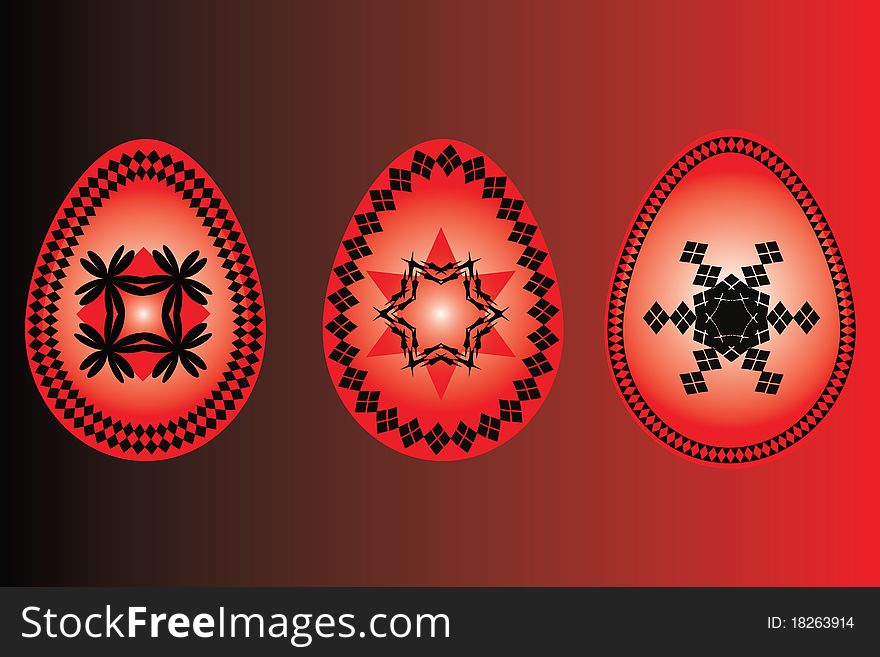 Vector illustration of Easter three red black eggs. Vector illustration of Easter three red black eggs