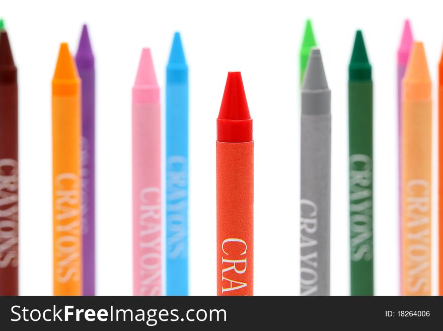 Colorful crayons isolated on white background