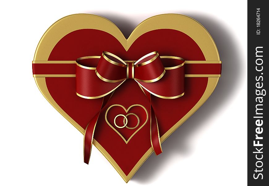 Gift of a heart with a red bow and gold border.
