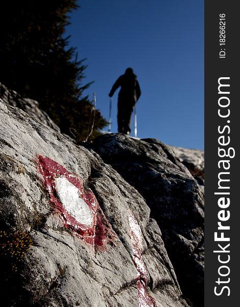 Signpost on a footpath in Slovenia