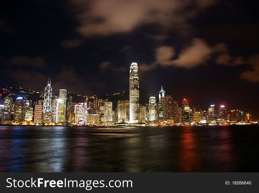 Hong Kong Night View Along Victoria Harbour