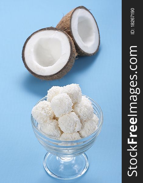 Homemade coconut candies in a bowl