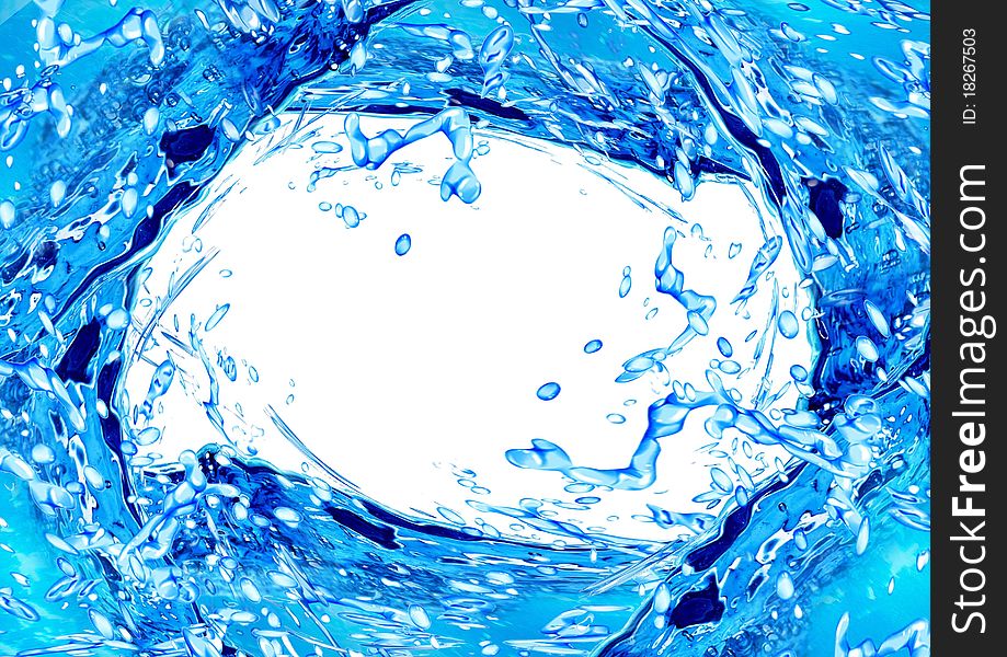 Blue water and water splash on a white background