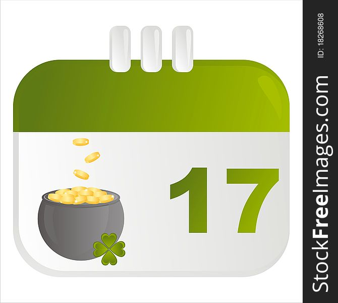 St. patrick's day calendar icon with pot of money