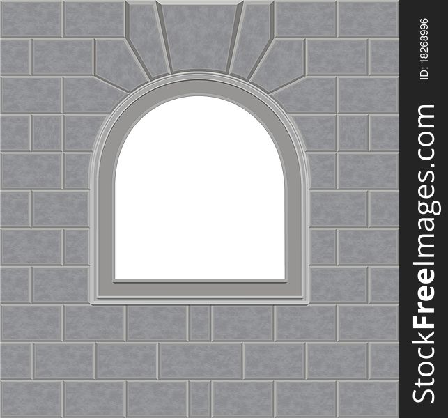 Background structure, development of an internal wall of a medieval castle. A semicircular window in a medieval stone wall in the gray. An illustration in gray tones. Dorvard collection dark dreams enchanted country. Background structure, development of an internal wall of a medieval castle. A semicircular window in a medieval stone wall in the gray. An illustration in gray tones. Dorvard collection dark dreams enchanted country.