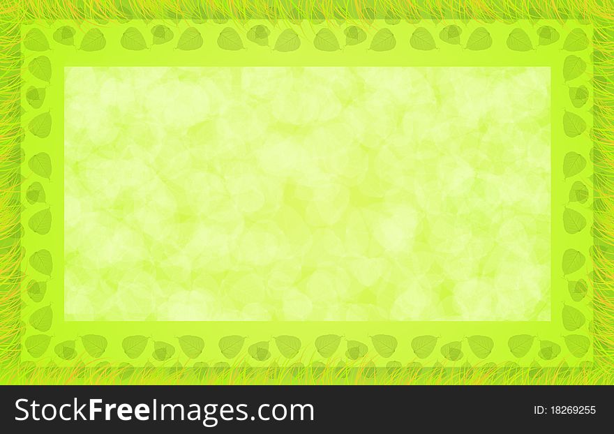 Bright green leaves and grass as a blank. Bright green leaves and grass as a blank