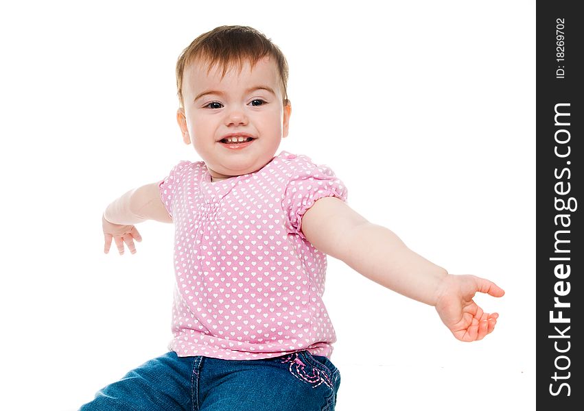 Small child on a white background
