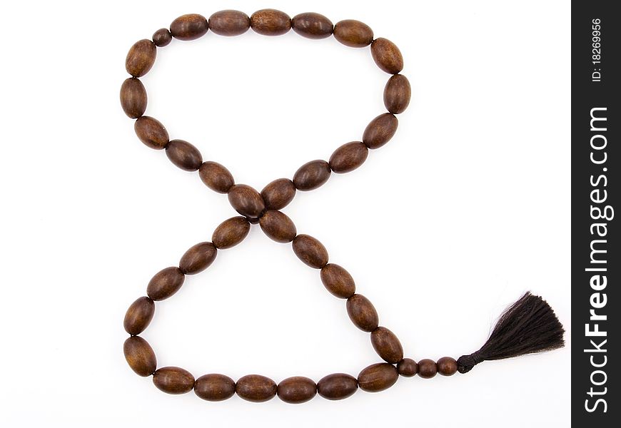 Cherrywood Rosary in Form of Eight on a White Background