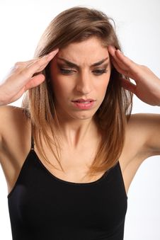 Painful Headache For Long Haired Young Woman Stock Images