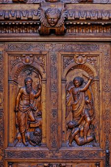 Wooden Carved Door Close-up Stock Photo
