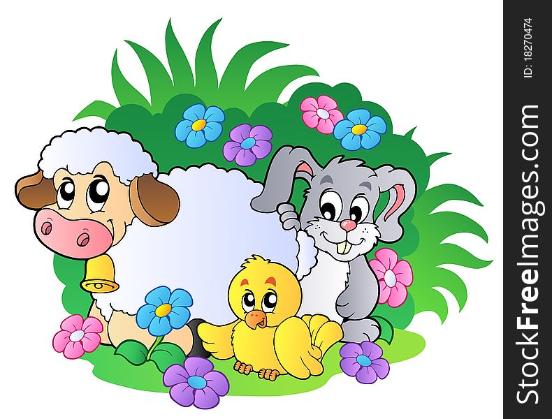 Group of spring animals - illustration.