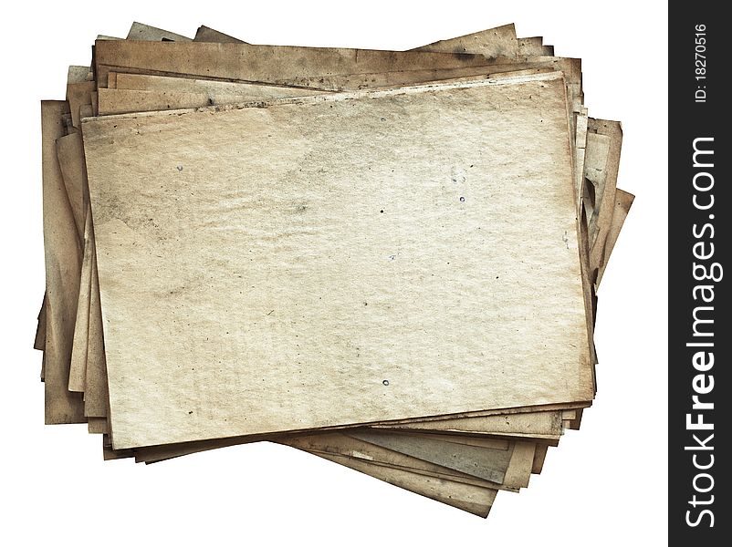 Stack of old papers isolated on white background with clipping path