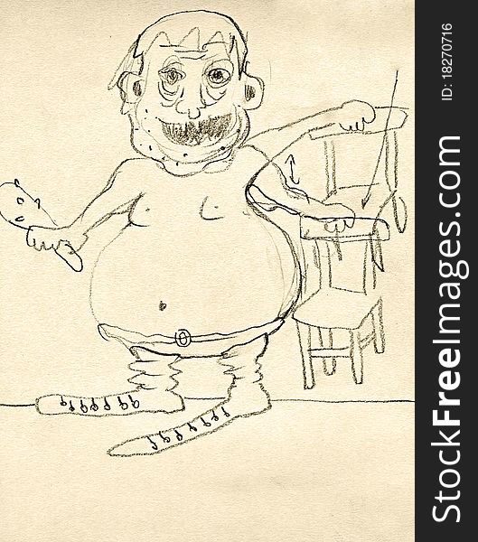 Doodle - ogre with the chair. Funny picture. Doodle - ogre with the chair. Funny picture