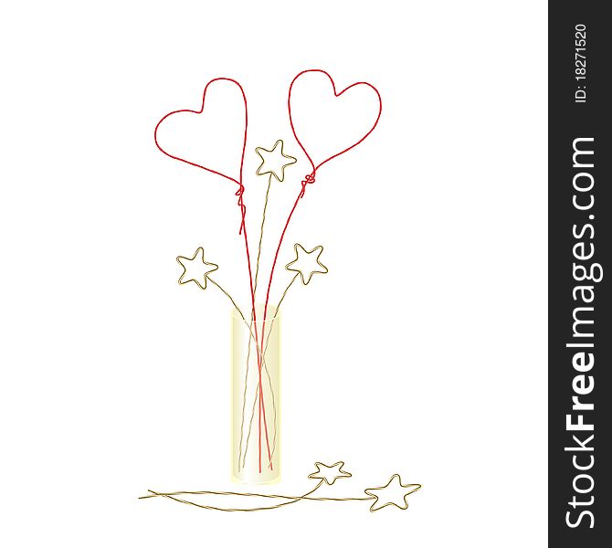 Cute wire hearts and stars in yellow transparent vase