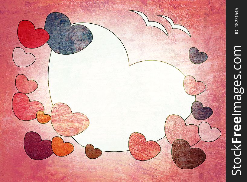 Grunge Pink Valentine background with two white birds