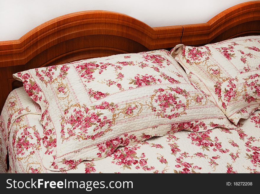 Double bed with beautiful bedspread