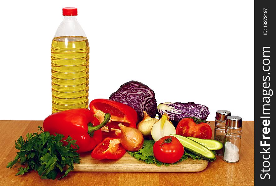 Sunflower Seed Oil And Vegetables For Salad