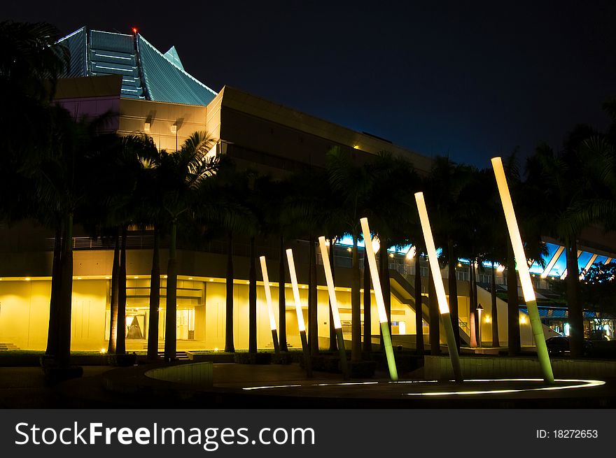 Night exterior view of Singapore Indoor Stadium