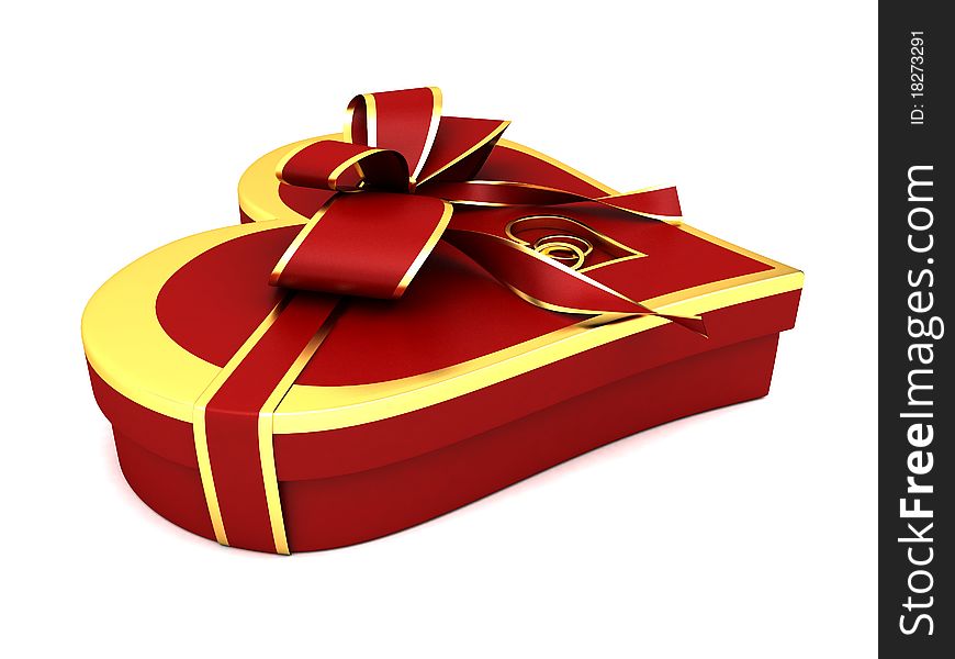 Red heart-shaped gift with a bow.