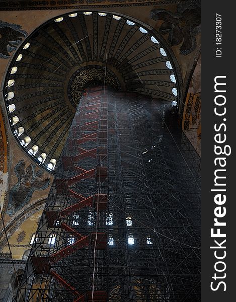 Scaffold used for repairs of old ceiling