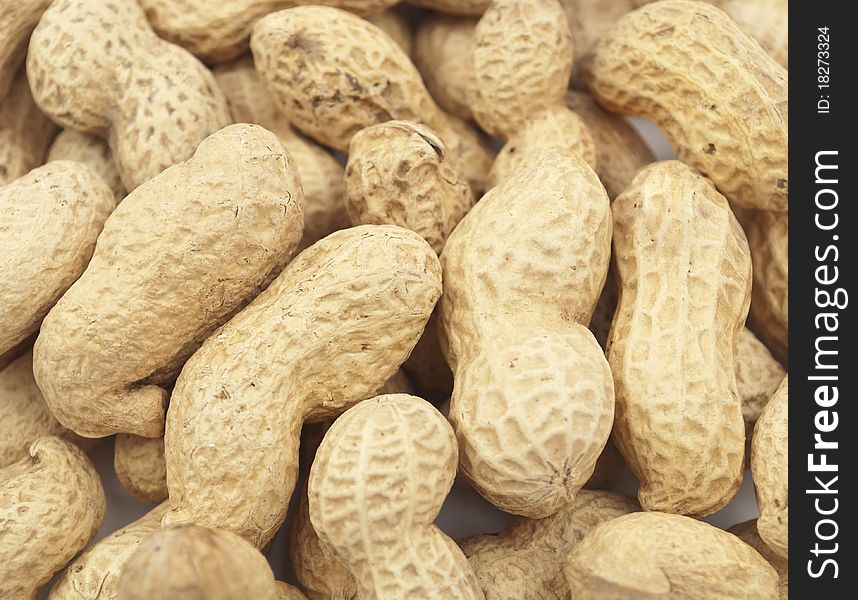 Macro of roasted peanuts in the shell