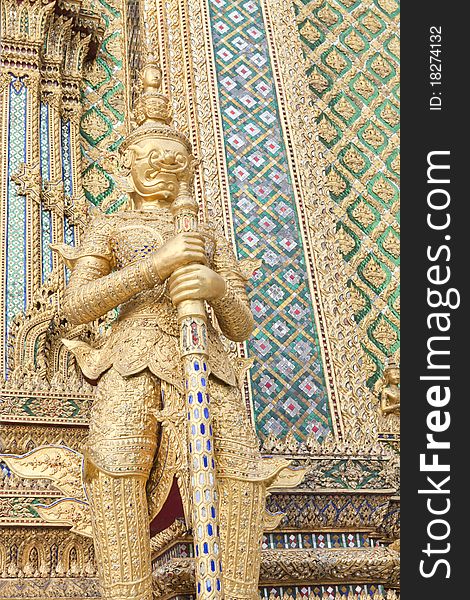 Golden Giant at Grand Palace and Emerald Buddha Temple, tourist destination in Bangkok, Thailand