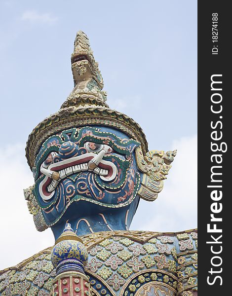 Giant Sculpture at Grand Palace and Emerald Buddha Temple, tourist destination in Bangkok, Thailand