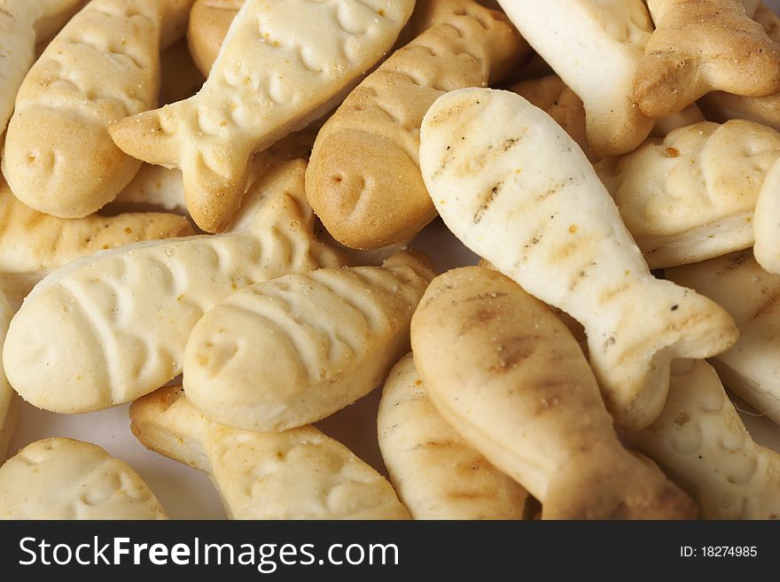 Biscuits in the form of fish close-up