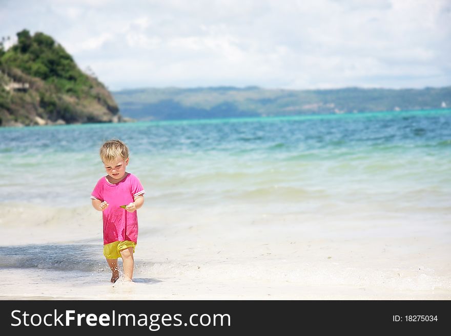 Child on sea background