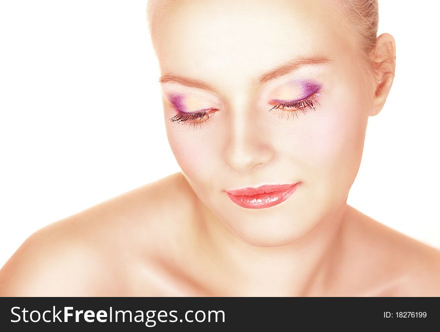 Bright Picture Of Lovely Woman Over White