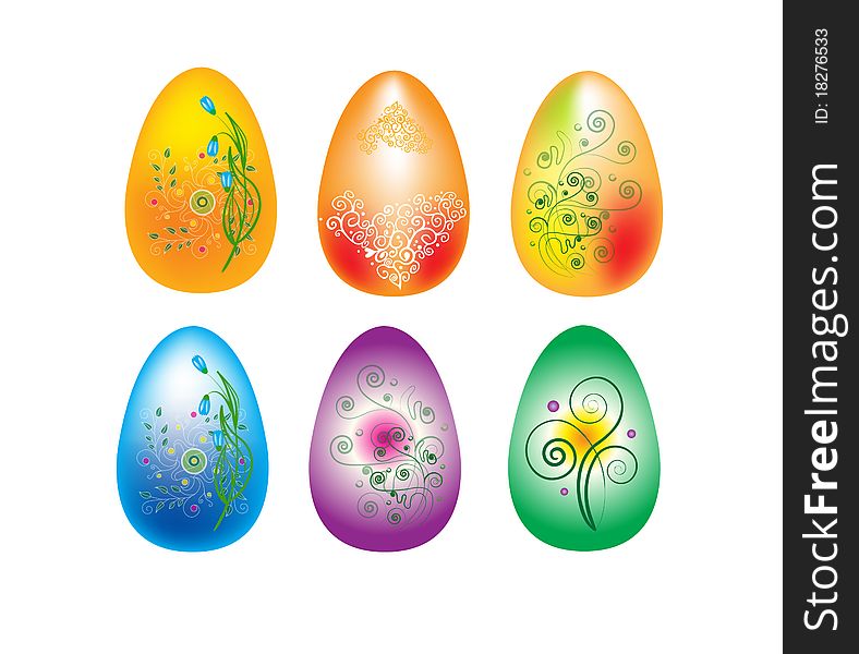 Vector illustration of six easter eggs