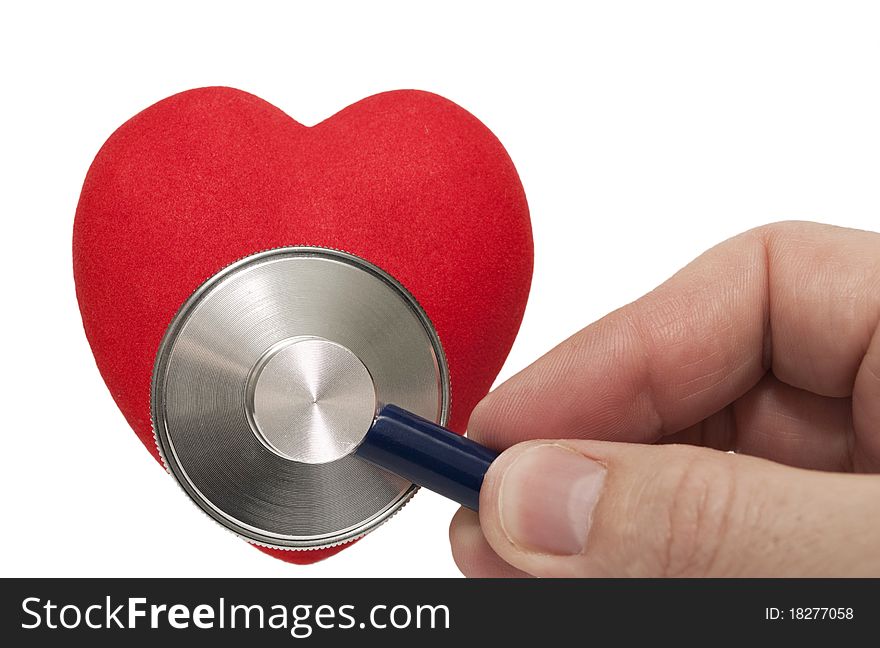 Phonendoscope with heart isolated on white background