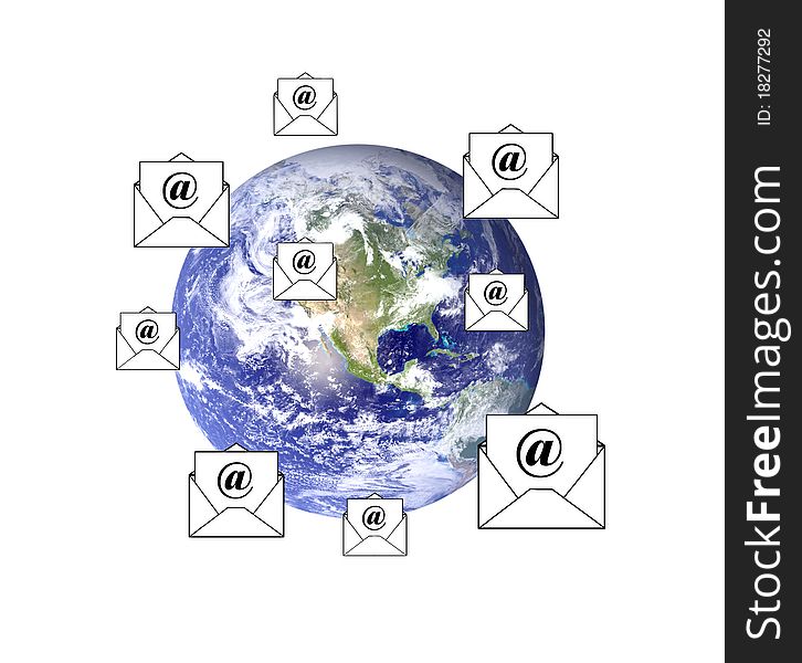 E-mail symbols around the earth. E-mail symbols around the earth