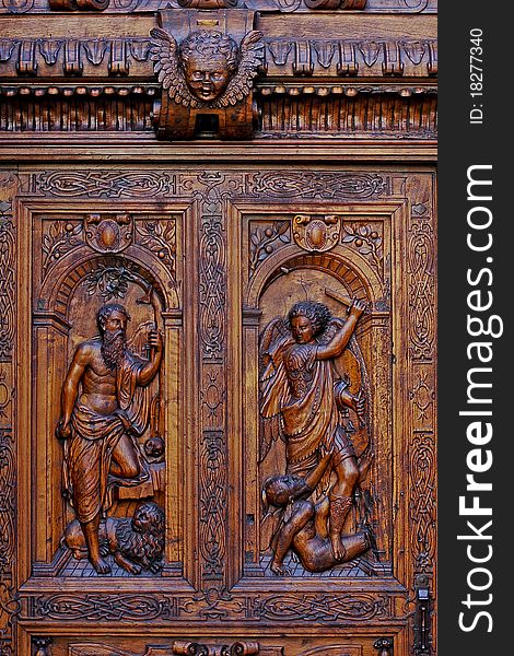 Wooden Carved Door Close-up